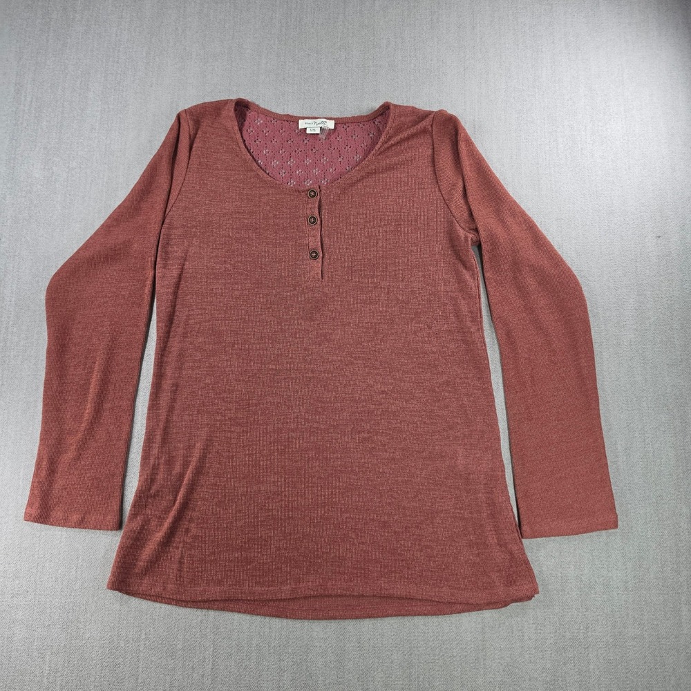 Simply Noelle‎ Henley Top Women L/XL Mauve Long Sleeve Lace Back Ribbed Knit